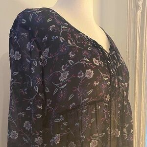 Jolt Floral Women's Boho Black & Purple Peasant Top LIKE NEW | Size XL